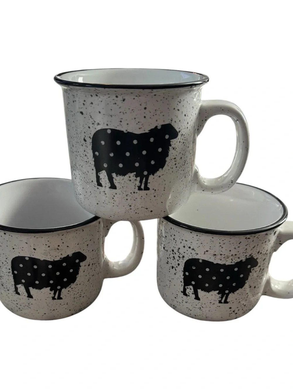 3 Clay Art Mugs Poka Dot Cows EWE CRAZY 13 oz